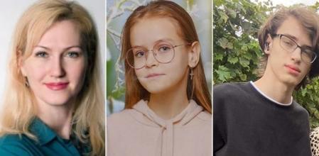 De izquierda a derecha, Tatiana Perebeynos, su hija Alisa y su hijo Nikita