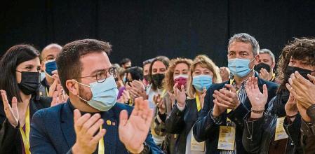 12032022 ERC. Conferència Nacional. amb Pere Aragonès i Marta Rovira via telemàtica y Ornaldo Otegui La Farga Hospitalet de Llobregat