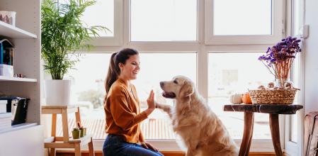 Mujer con un Golden Retriever