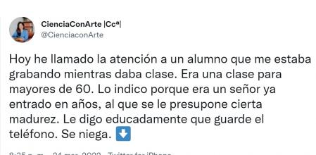 La docente ha querido compartir cómo se sintió durante una de sus clases.
