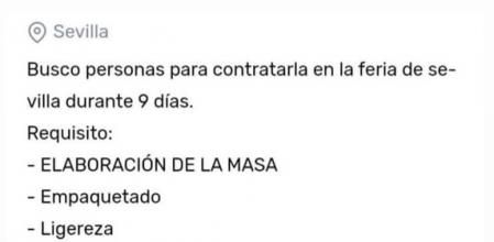 Una empresa busca a alguien que trabaje más de 12 horas por una miseria en la Feria de Sevilla