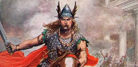 Atila devastando Aquilea. Ilustración de Tancredi Scarpelli para 'Storia d'Italia', de Paolo Giudici, 1930