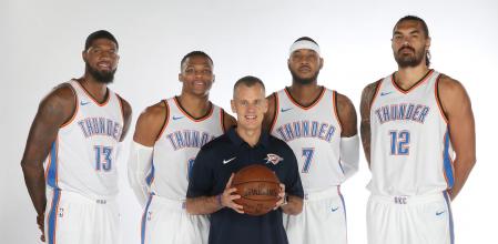 Oklahoma City Thunder (2017-18): Paul George, Russell Westbrook, Carmelo Anthony y Steven Adams