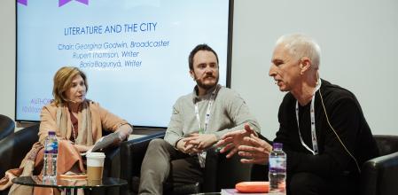 Georgina Godwin, Borja Bagunyà i Rupert Thompson, a la Fira del Llibre de Londres