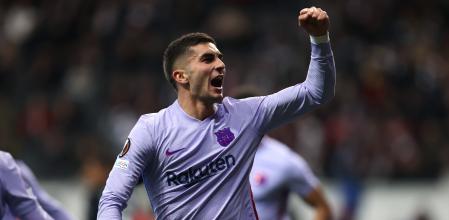 Ferran Torres celebra el gol del empate, este jueves en Frankfurt