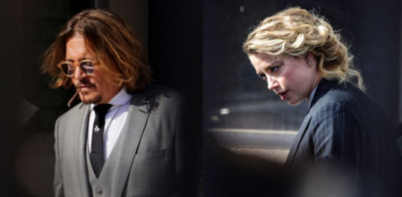 Salida del juzgado.Ambos han estado presentes en la primera sesión del juicio en el condado de Fairfax, donde los miembros de un jurado dirimirán la demanda de difamación