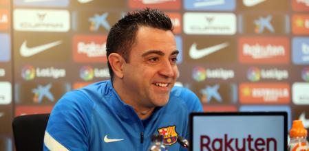 Xavi Hernández en la sala de prensa de la ciutat esportiv