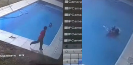 El pequeño, que apenas sabe nadar, se lanzó al agua sin pensárselo