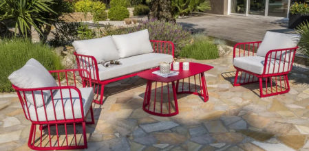 Salón de jardín 4 plazas de aluminio rojo frambuesa Apolline