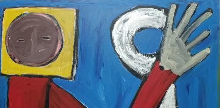 “O meniño da chave” (El niño de la llave), 1984, acrílico sobre lienzo de Menchu Lamas, 220 por 200 cm.