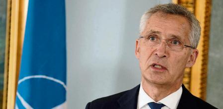 NATO Secretary General Jens Stoltenberg addresses a joint press conference on the sidelines of a meeting at Kastellet in Copenhagen, Denmark, on May 19, 2022. (Photo by Martin Sylvest / Ritzau Scanpix / AFP) / Denmark OUT