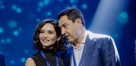 Imagen de recurso de la presidenta de la Comunidad de Madrid, Isabel Díaz Ayuso, y el presidente de la Junta y candidato del PP de Andalucía a la reelección, Juanma Moreno.