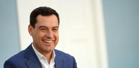 El candidato del PP a la Junta de Andalucía y actual presidente, Juanma Moreno Bonilla