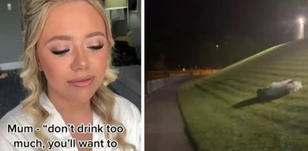 La joven cae rodando desde lo alto de una colina