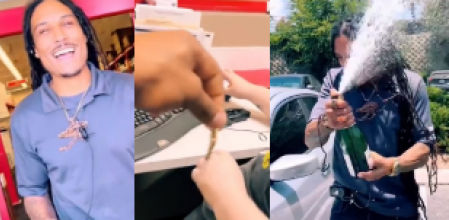 El joven lo celebró con una botella de champán al salir