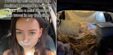 Triunfa enseñando cómo ha convertido el interior de su coche en una habitación para poder viajar