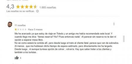 La aplaudida respuesta de un bar de Toledo a la crítica de un “cliente” que no había comido allíí