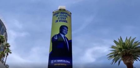 Joan Laporta se dirige a los merengues con un anuncio luminoso gigante en Las Vegas