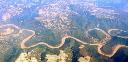 Aerial photo- the Yellow River in China.