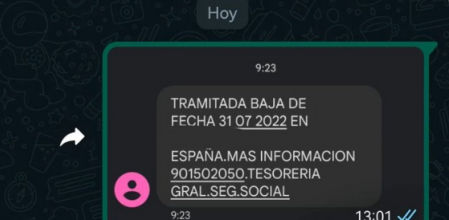 Captura de pantalla del SMS que recibió