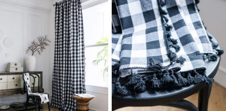 MMHJS Cortinas de cuadros de lino y algodón