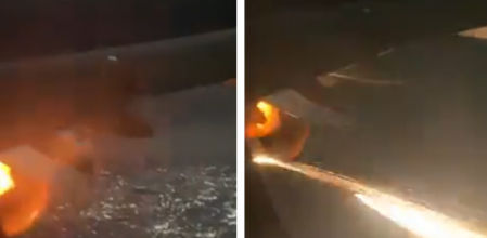 El motor derecho del avión se incendió en pleno vuelo