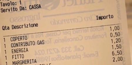 Una cuenta de la pizzería Gorizia 1916 con los extras de luz, gas y alquiler