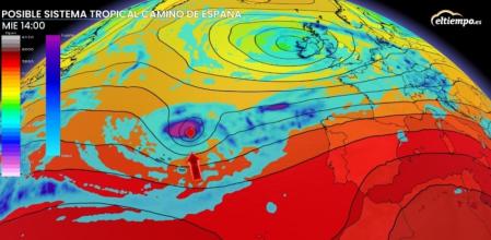 Mapa de altura de 500 hPa con la precipitación que indica dónde estaría el ciclón
ELTIEMPO.ES
31/08/2022