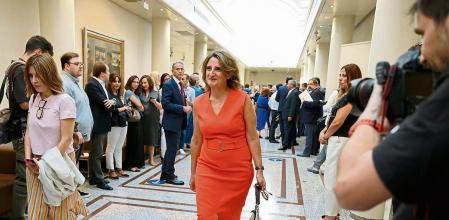 MADRID, 06/09/2022.- La vicepresidenta tercera y ministra para la Transición Ecológica y el Reto Demográfico, Teresa Ribera (c), a su llegada al Senado para asistir al pleno que debatirá la estrategia de ahorro energético. El cara a cara en el Senado entre el presidente del Gobierno, Pedro Sánchez, y el líder de la oposición, Alberto Núñez Feijóo, da inicio a un curso parlamentario marcado por las elecciones autonómicas y locales de mayo y por la situación económica y energética, condicionada por la guerra en Ucrania. EFE/ Juanjo Martín