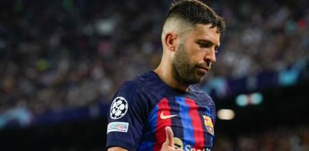 El defensa del FC Barcelona Jordi Alba, durante el partido correspondiente al grupo B de la Liga de Campeones de la UEFA que FC Barcelona y Viktoria Pilsen juegan este miércoles en el estadio Spotify Camp Nou de Barcelona.
