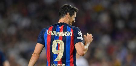Robert Lewandowski durante su actuación en el Camp Nou contra el Viktoria Pilsen