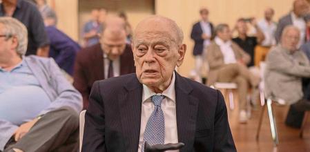 President Montilla y President Pujol en la Presentación documental ''Tarradelles, Govern d'Unitat'' en el Paranimf de la Escola Industrial, en Barcelona, 8 de Setiembre de 2022.