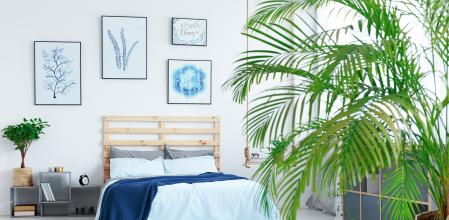 View of modern bright stylish bedroom