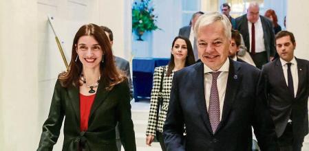 Ministra de Justicia Pilar Llop Ministra de Justicia, Ines Arrimadas, Enrique Lopez Consejero de Justicia de la Comunidad de Madrid asiste al desayuno informativo que ofrece el comisario europeo de Justicia, Didier Reynders, en el Fórum Europa, organizado por Nueva Economía Fórum, en Hotel Mandarin Oriental Ritz, en Madrid