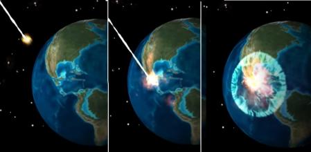 Simulación de la secuencia de caída del meteorito en la península de Yucatán  .