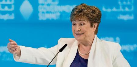 International Monetary Fund Managing Director Kristalina Georgieva speaks during the World Government Summit at the Dubai Expo 2020, in Dubai, United Arab Emirates, Tuesday, March 29, 2022. (AP Photo/Ebrahim Noroozi)
