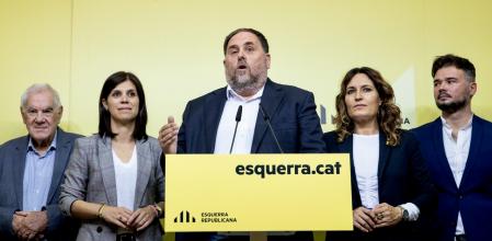 Oriol Junqueras, durante la rueda de prensa de hoy
