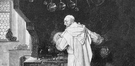 Un fraile cocinando en Cuaresma. Detalle de un grabado sin datar