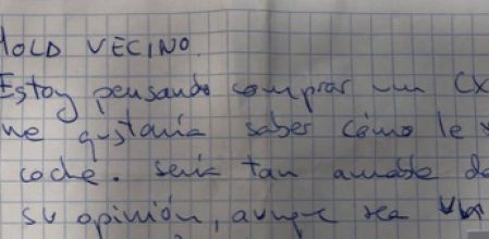 Parte de la carta que le han dejado