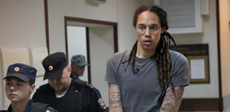 Brittney Griner, el pasado 4 de agosto tras declarar en un juzgado de Jimki, a las afueras de Moscú