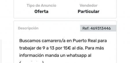Publican una oferta de camarero por 3,75€/hora y contactan con el anunciante: “No tiene vergüenza”