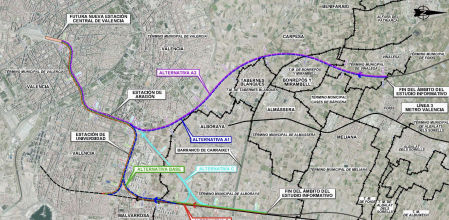 Una de las alternativas planteadas en Fase 1 por el MITMA respecto al eje pasante en València