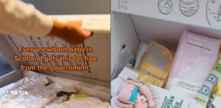 La caja que regala el gobierno de Escocia a los bebés recién nacidos se hace viral: “Necesito una”