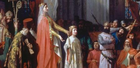 María de Molina presenta a su hijo Fernando IV en las Cortes de Valladolid de 1295. Óleo de Antonio Gisbert Pérez, 1863