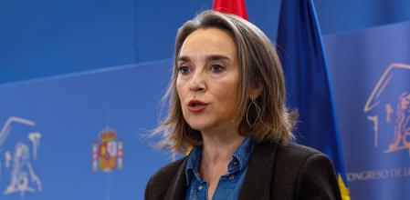 La portavoz parlamentaria del PP, Cuca Gamarra, durante la rueda de prensa que ha ofrecido este viernes en el Congreso