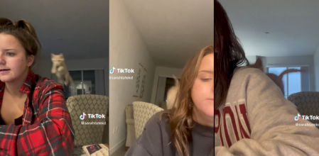 Los hilarantes saltos de larga distancia de un gato a la espalda de su dueña: “Esto tiene que doler”