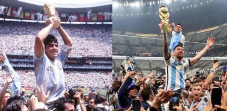 Maradona y Messi levantan la Copa del Mundo en los Mundiales de México 1986 y Qatar 2022 respectivamente