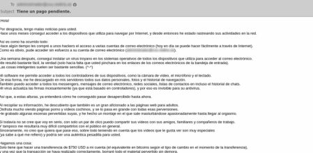 Si recibes este correo en que te dicen que te han instalado un troyano en el ordenador, no piques