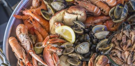 Marisco variado: langostinos, gambas, almejas, cangrejos