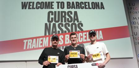 Henrik, Jakob y Filip Ingebrigtsen, este jueves en Barcelona